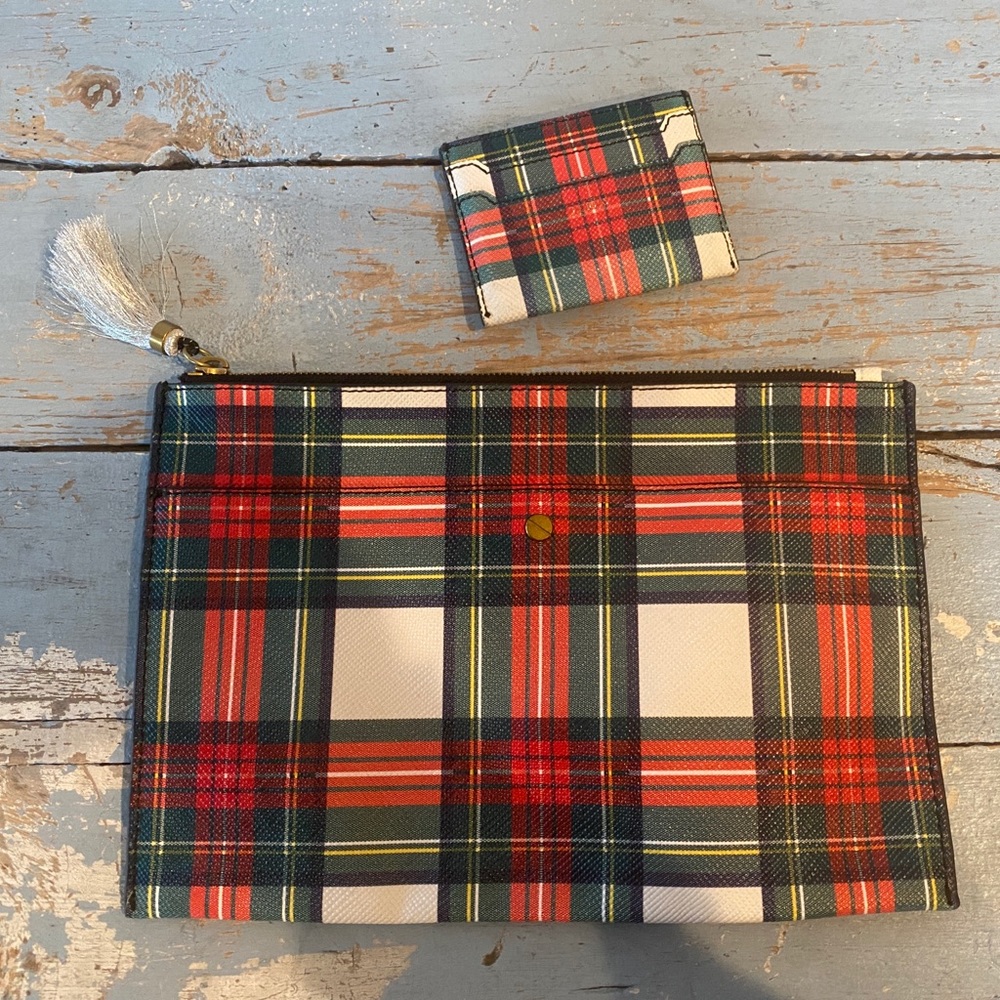 J Crew Tartan Clutch and Card Wallet